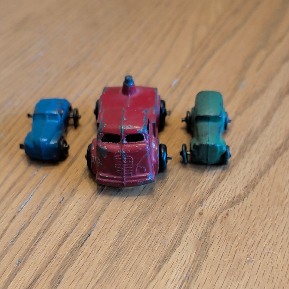 Vintage Toy Car Set - Red, Blue, and Green